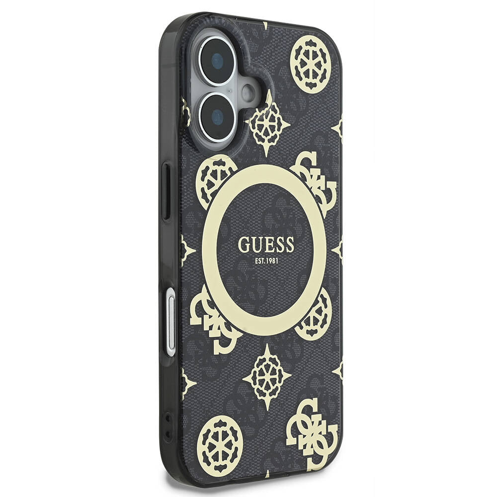 iPhone 16 Plus Kılıf Guess Orjinal Lisanslı M-safe Şarj Özellikli 4G Desenli IML Yazı Logolu Peony Kapak