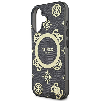iPhone 16 Plus Kılıf Guess Orjinal Lisanslı M-safe Şarj Özellikli 4G Desenli IML Yazı Logolu Peony Kapak