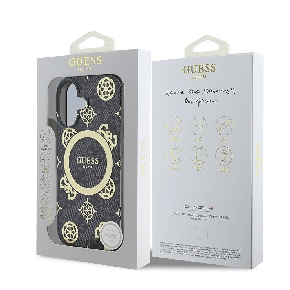 iPhone 16 Plus Kılıf Guess Orjinal Lisanslı M-safe Şarj Özellikli 4G Desenli IML Yazı Logolu Peony Kapak