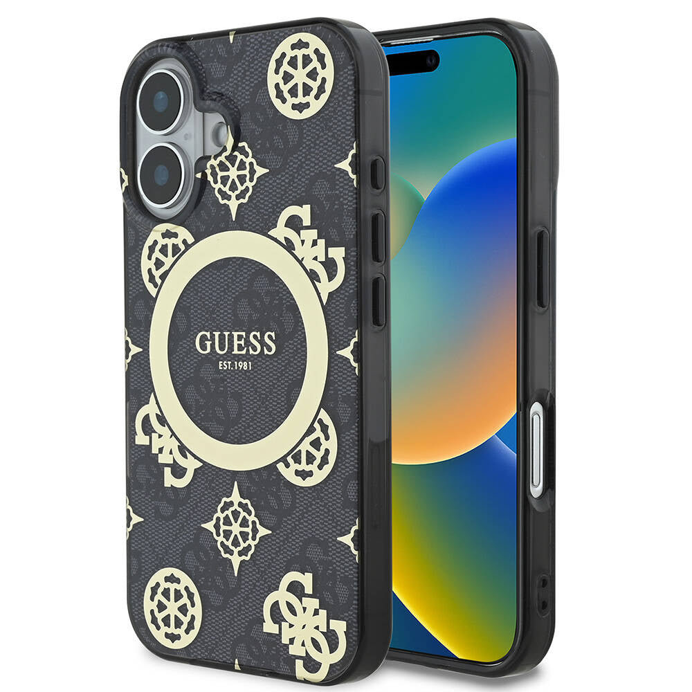 iPhone 16 Plus Kılıf Guess Orjinal Lisanslı M-safe Şarj Özellikli 4G Desenli IML Yazı Logolu Peony Kapak