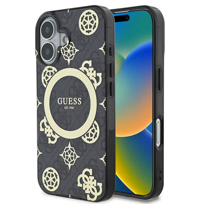 iPhone 16 Plus Kılıf Guess Orjinal Lisanslı M-safe Şarj Özellikli 4G Desenli IML Yazı Logolu Peony Kapak