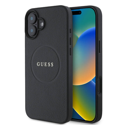 iPhone 16 Plus Kılıf Guess Orjinal Lisanslı M-safe Şarj Özellikli Yazı Logolu Grained Kapak