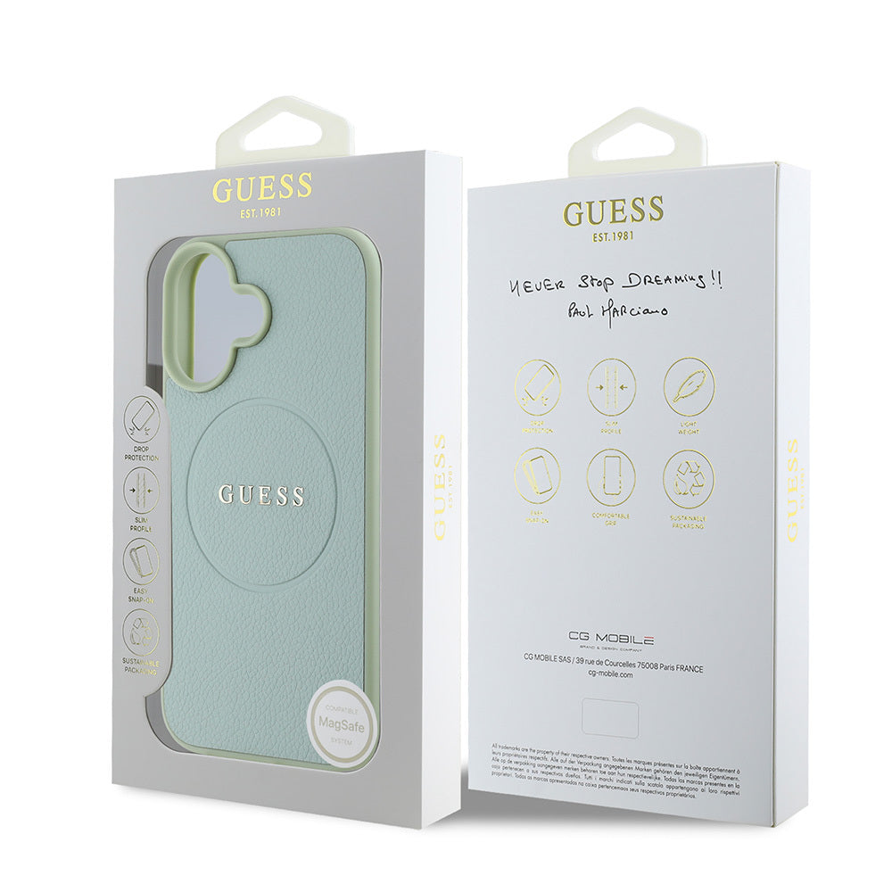 iPhone 16 Plus Kılıf Guess Orjinal Lisanslı M-safe Şarj Özellikli Yazı Logolu Grained Kapak