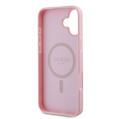 iPhone 16 Plus Kılıf Guess Orjinal Lisanslı M-safe Şarj Özellikli Yazı Logolu Grained Kapak