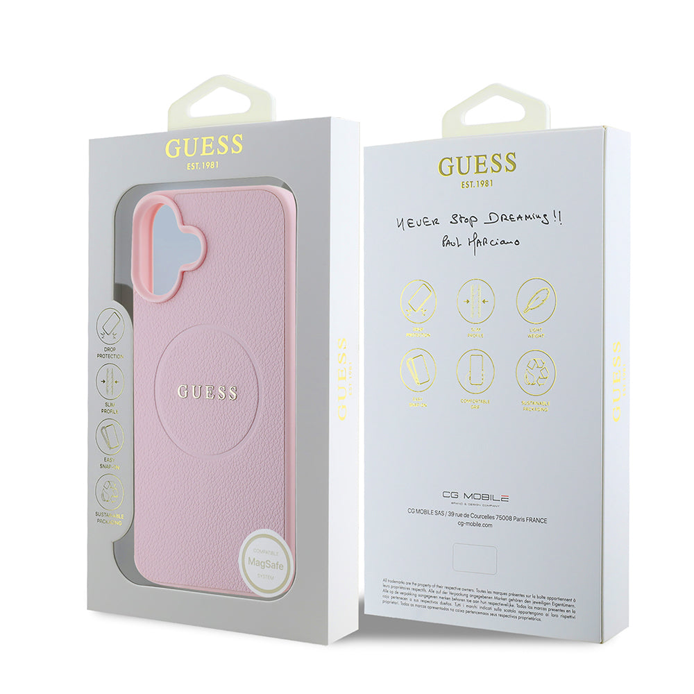 iPhone 16 Plus Kılıf Guess Orjinal Lisanslı M-safe Şarj Özellikli Yazı Logolu Grained Kapak