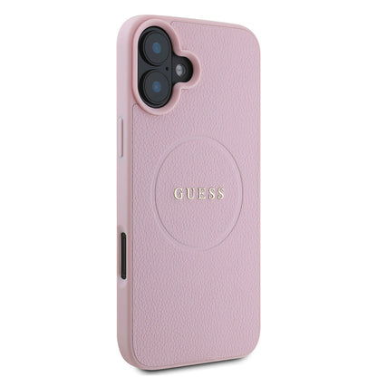 iPhone 16 Plus Kılıf Guess Orjinal Lisanslı M-safe Şarj Özellikli Yazı Logolu Grained Kapak
