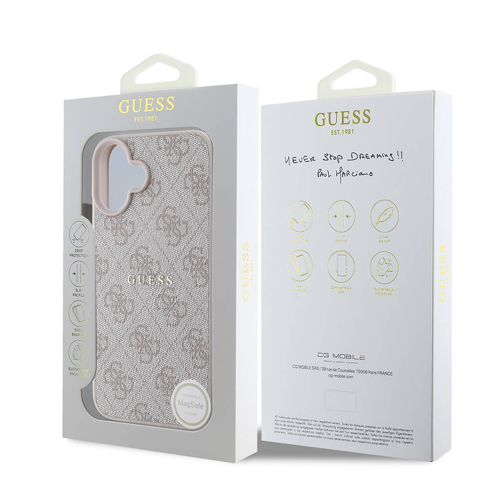 iPhone 16 Plus Kılıf Guess Orjinal Lisanslı M-safe Şarj Özellikli 4G Desenli Yazı Logolu Kapak