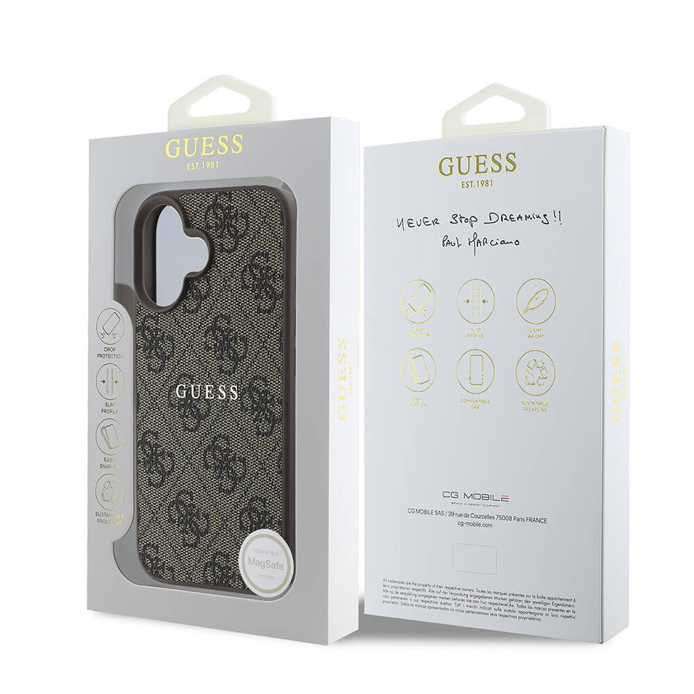 iPhone 16 Plus Kılıf Guess Orjinal Lisanslı M-safe Şarj Özellikli 4G Desenli Yazı Logolu Kapak