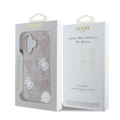 iPhone 16 Plus Kılıf Guess Orjinal Lisanslı M-safe Şarj Özellikli 4G Desenli Yazı Logolu Peony Kapak