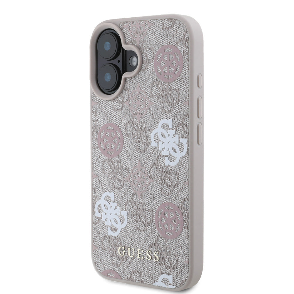 iPhone 16 Plus Kılıf Guess Orjinal Lisanslı M-safe Şarj Özellikli 4G Desenli Yazı Logolu Peony Kapak