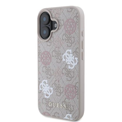 iPhone 16 Plus Kılıf Guess Orjinal Lisanslı M-safe Şarj Özellikli 4G Desenli Yazı Logolu Peony Kapak