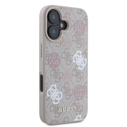 iPhone 16 Plus Kılıf Guess Orjinal Lisanslı M-safe Şarj Özellikli 4G Desenli Yazı Logolu Peony Kapak
