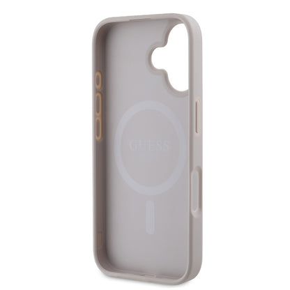 iPhone 16 Plus Kılıf Guess Orjinal Lisanslı M-safe Şarj Özellikli 4G Desenli Yazı Logolu Peony Kapak