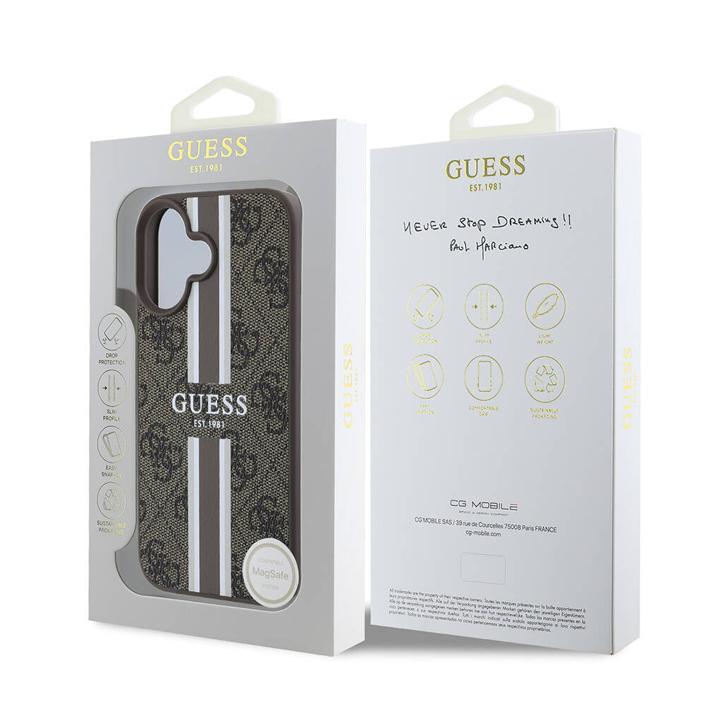 iPhone 16 Plus Kılıf Guess Orjinal Lisanslı M-safe Şarj Özellikli 4G Şerit Tasarımlı Printed Kapak