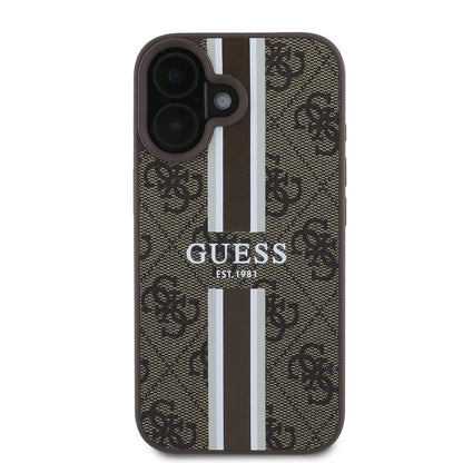 iPhone 16 Plus Kılıf Guess Orjinal Lisanslı M-safe Şarj Özellikli 4G Şerit Tasarımlı Printed Kapak