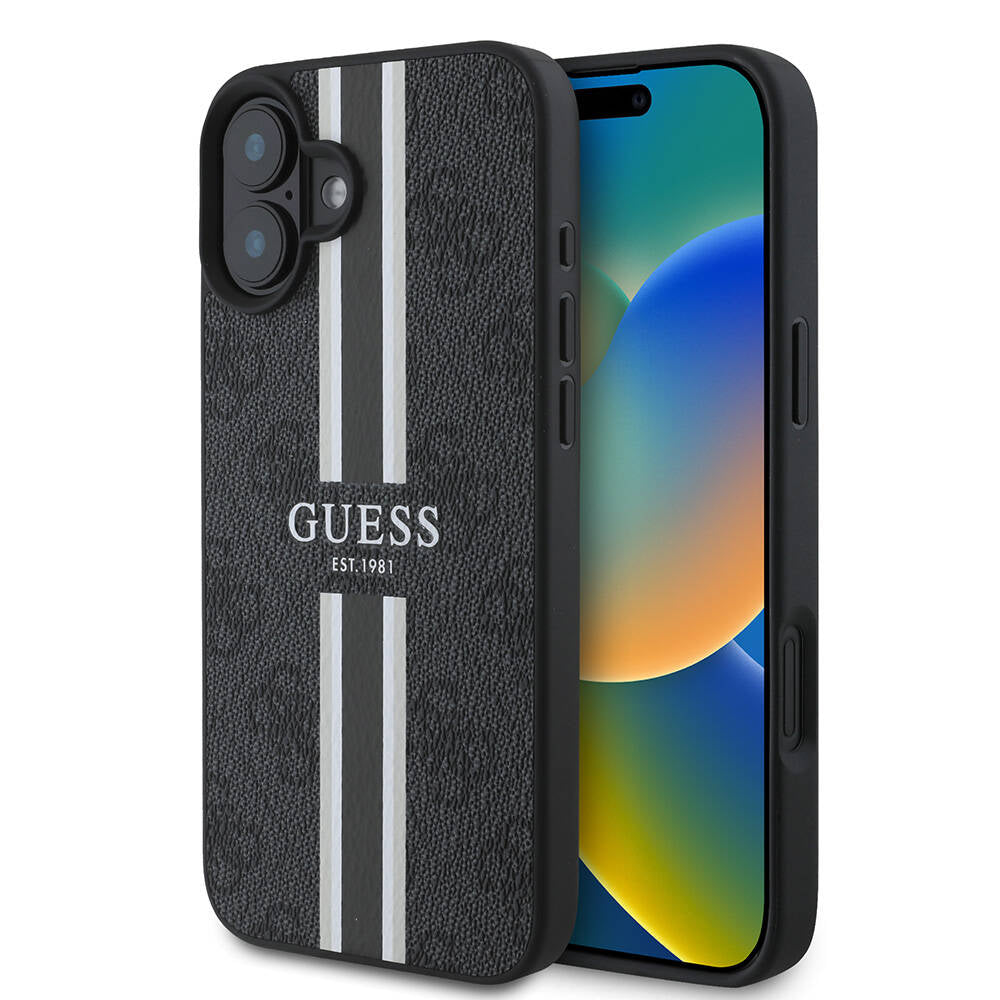 iPhone 16 Plus Kılıf Guess Orjinal Lisanslı M-safe Şarj Özellikli 4G Şerit Tasarımlı Printed Kapak