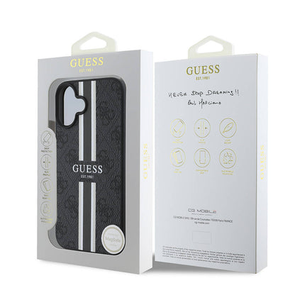 iPhone 16 Plus Kılıf Guess Orjinal Lisanslı M-safe Şarj Özellikli 4G Şerit Tasarımlı Printed Kapak
