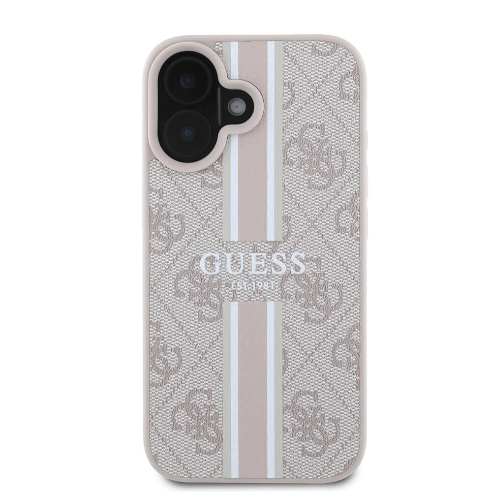 iPhone 16 Plus Kılıf Guess Orjinal Lisanslı M-safe Şarj Özellikli 4G Şerit Tasarımlı Printed Kapak