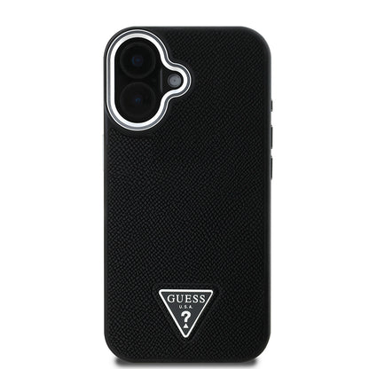 iPhone 16 Plus Kılıf Guess Orjinal Lisanslı M-safe Şarj Özellikli Grained Triangle Kapak