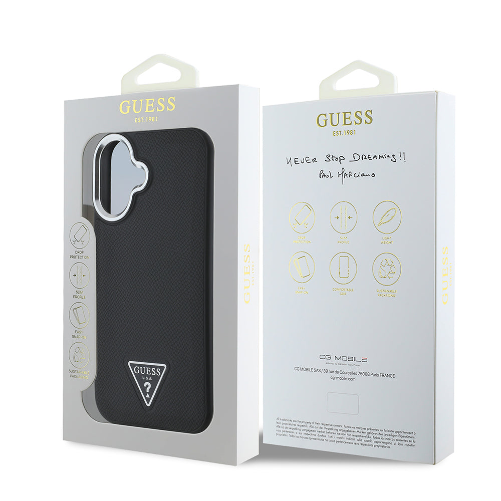 iPhone 16 Plus Kılıf Guess Orjinal Lisanslı M-safe Şarj Özellikli Grained Triangle Kapak
