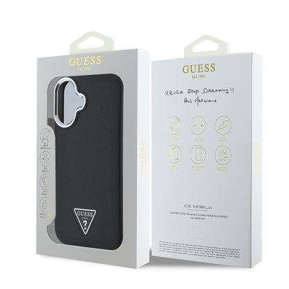 iPhone 16 Plus Kılıf Guess Orjinal Lisanslı M-safe Şarj Özellikli Grained Triangle Kapak
