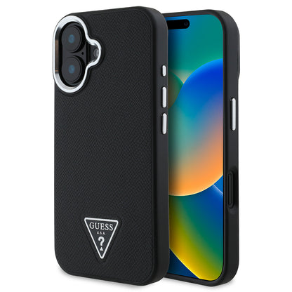iPhone 16 Plus Kılıf Guess Orjinal Lisanslı M-safe Şarj Özellikli Grained Triangle Kapak