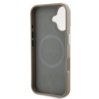 iPhone 16 Plus Kılıf Guess Orjinal Lisanslı M-safe Şarj Özellikli Grained Triangle Kapak