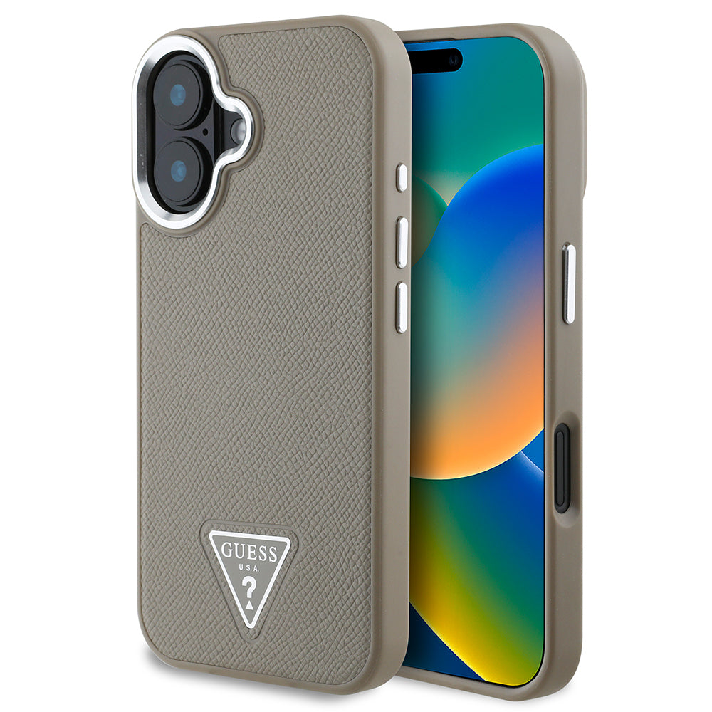 iPhone 16 Plus Kılıf Guess Orjinal Lisanslı M-safe Şarj Özellikli Grained Triangle Kapak