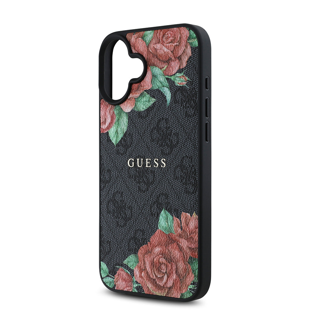 iPhone 16 Plus Kılıf Guess Orjinal Lisanslı M-safe Şarj Özellikli Gül Baskılı 4G Desenli Yazı Logolu Kapak