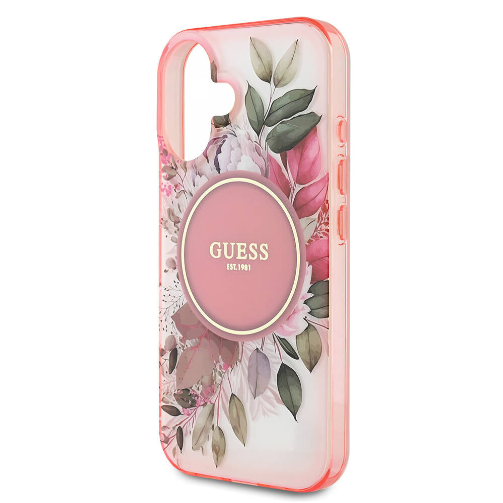 iPhone 16 Plus Kılıf Guess Orjinal Lisanslı M-safe Şarj Özellikli IML Baskılı Yazı Logolu Flower Tonal Circle Kapak