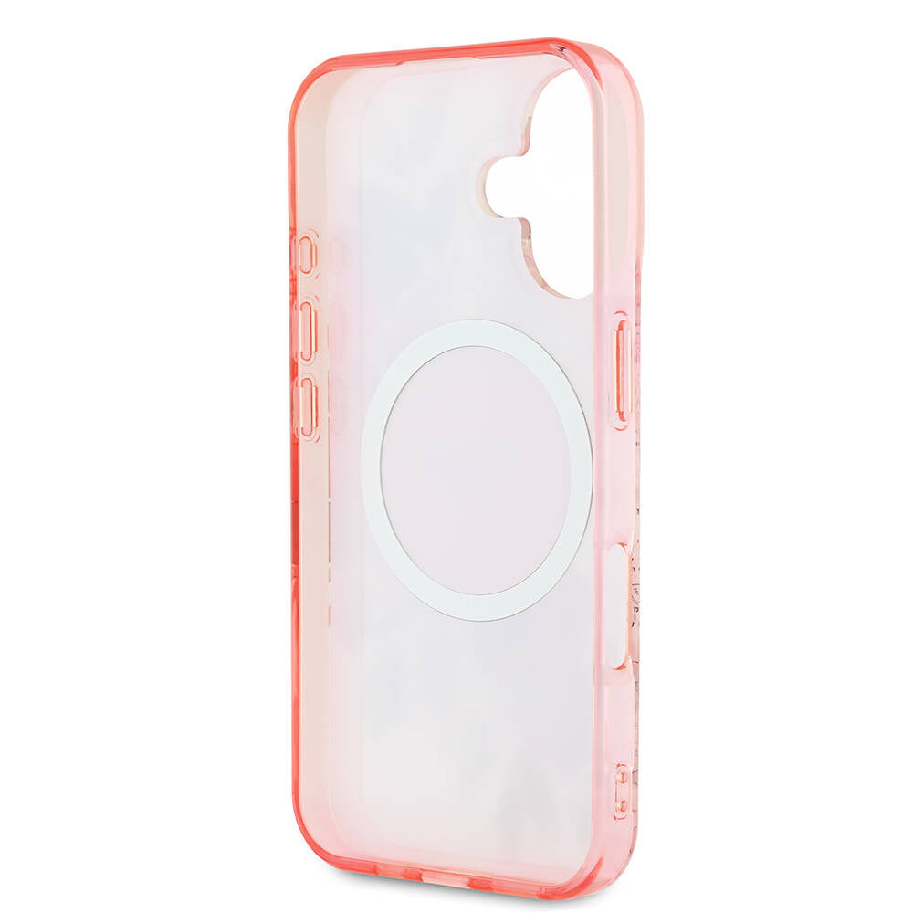 iPhone 16 Plus Kılıf Guess Orjinal Lisanslı M-safe Şarj Özellikli IML Baskılı Yazı Logolu Flower Tonal Circle Kapak