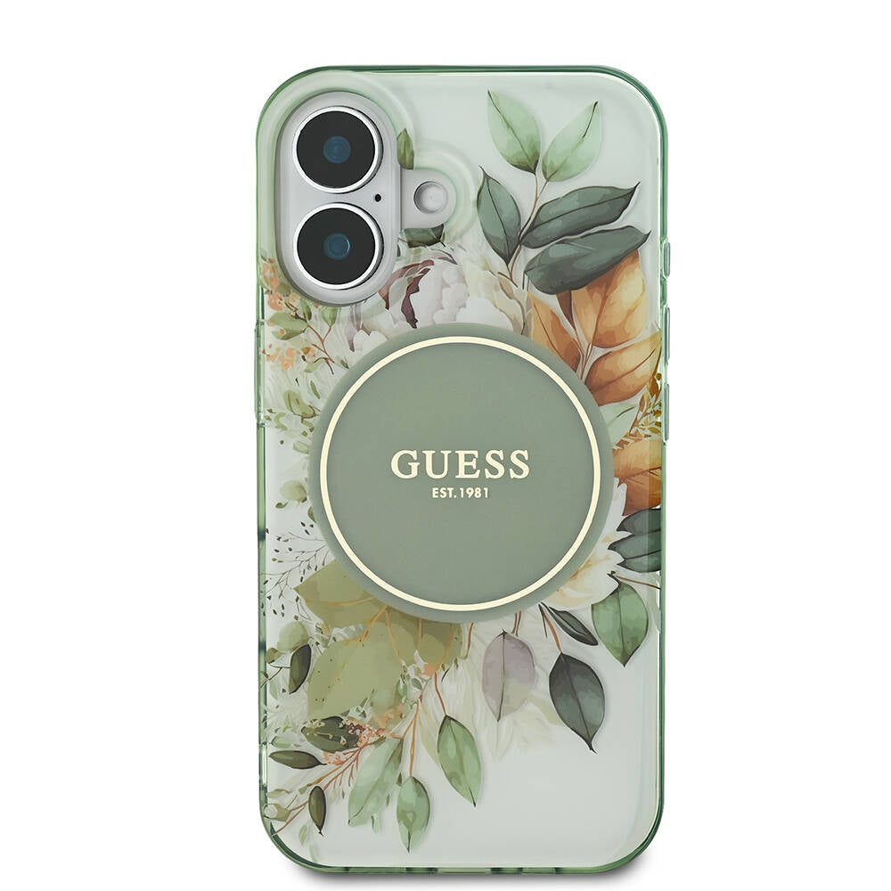 iPhone 16 Plus Kılıf Guess Orjinal Lisanslı M-safe Şarj Özellikli IML Baskılı Yazı Logolu Flower Tonal Circle Kapak
