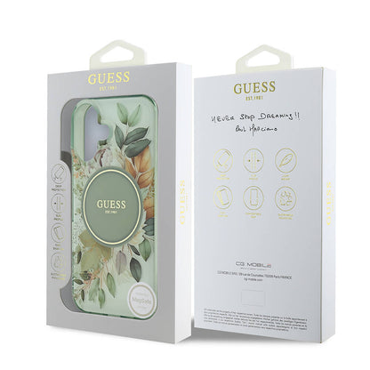 iPhone 16 Plus Kılıf Guess Orjinal Lisanslı M-safe Şarj Özellikli IML Baskılı Yazı Logolu Flower Tonal Circle Kapak