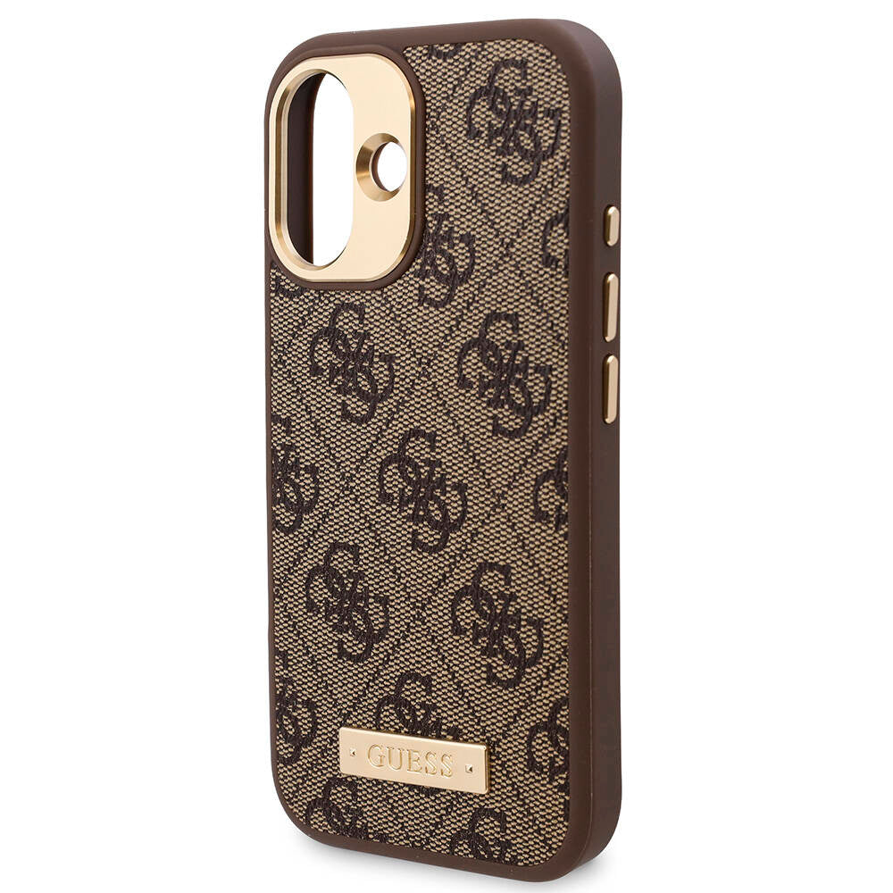 iPhone 16 Plus Kılıf Guess Orjinal Lisanslı M-safe Şarj Özellikli PU 4G Desenli Metal Plaka Klasik Logolu Kapak