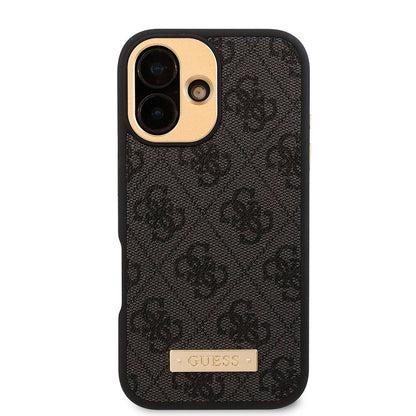 iPhone 16 Plus Kılıf Guess Orjinal Lisanslı M-safe Şarj Özellikli PU 4G Desenli Metal Plaka Klasik Logolu Kapak