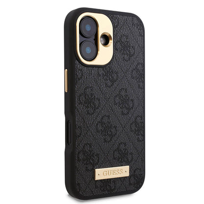 iPhone 16 Plus Kılıf Guess Orjinal Lisanslı M-safe Şarj Özellikli PU 4G Desenli Metal Plaka Klasik Logolu Kapak