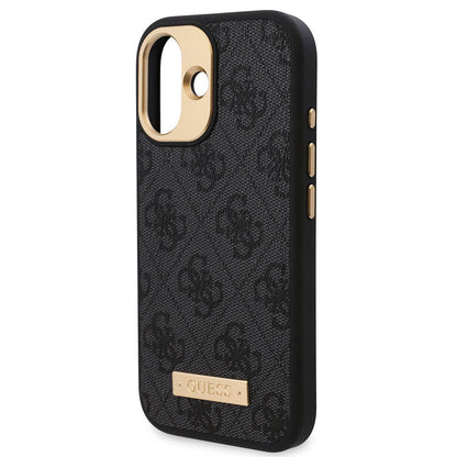 iPhone 16 Plus Kılıf Guess Orjinal Lisanslı M-safe Şarj Özellikli PU 4G Desenli Metal Plaka Klasik Logolu Kapak