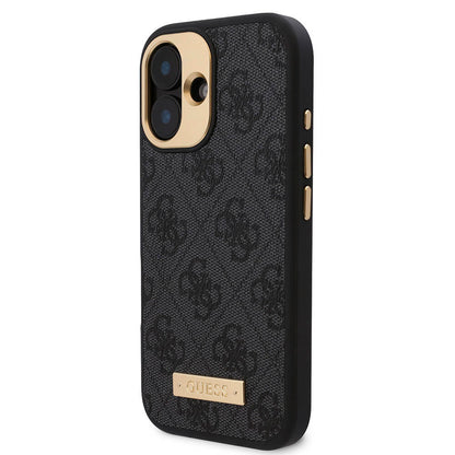 iPhone 16 Plus Kılıf Guess Orjinal Lisanslı M-safe Şarj Özellikli PU 4G Desenli Metal Plaka Klasik Logolu Kapak