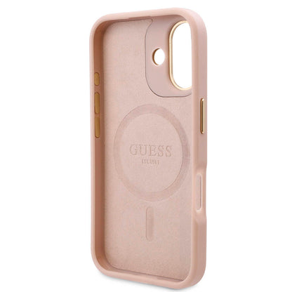iPhone 16 Plus Kılıf Guess Orjinal Lisanslı M-safe Şarj Özellikli PU 4G Desenli Metal Plaka Klasik Logolu Kapak