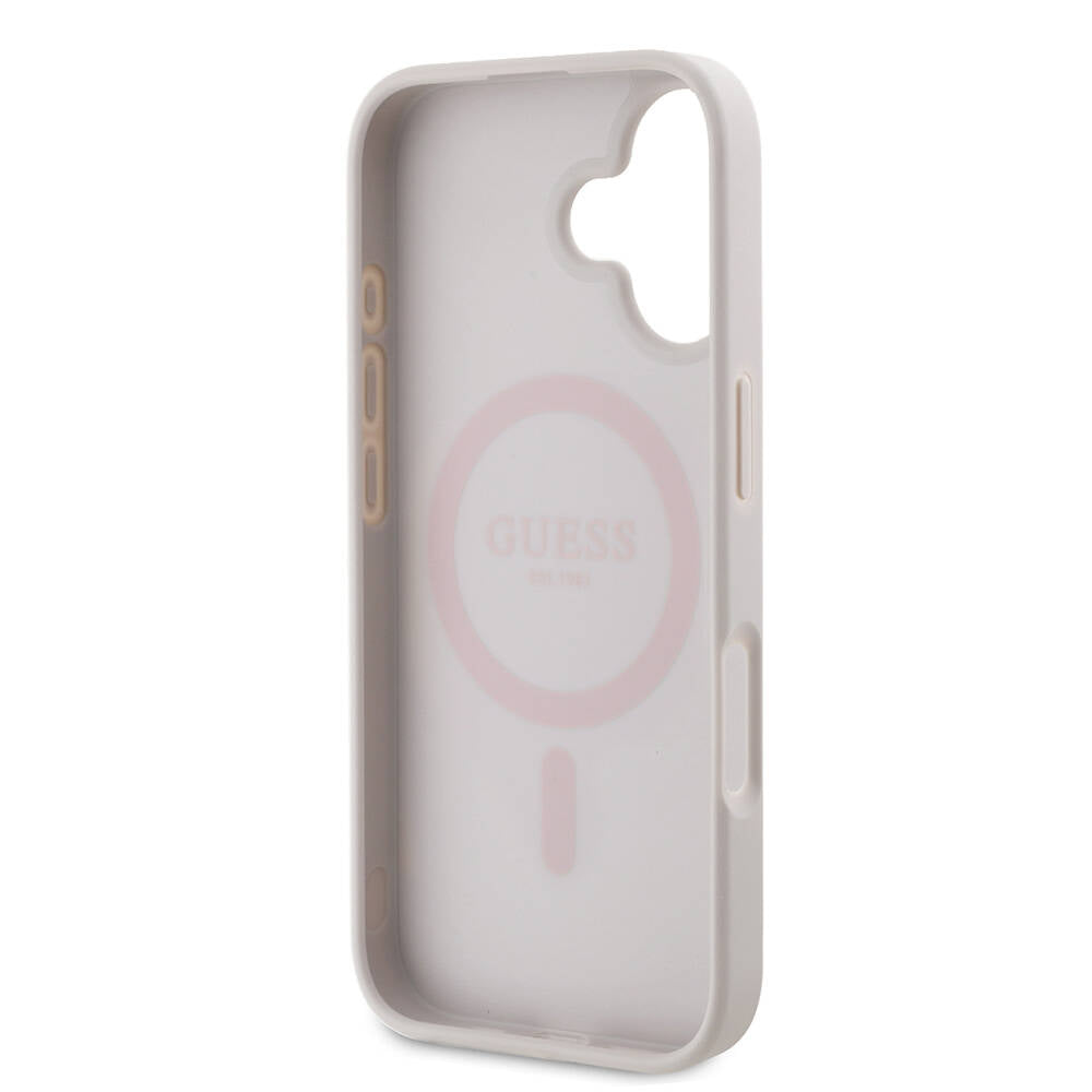 iPhone 16 Plus Kılıf Guess Orjinal Lisanslı M-safe Şarj Özellikli PU Deri 4G Desenli Taşlı Üçgen Logolu Kapak