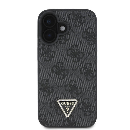 iPhone 16 Plus Kılıf Guess Orjinal Lisanslı M-safe Şarj Özellikli PU Deri 4G Desenli Taşlı Üçgen Logolu Kapak
