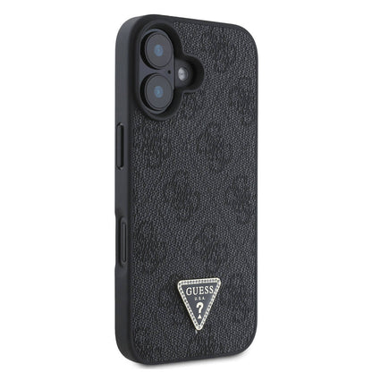 iPhone 16 Plus Kılıf Guess Orjinal Lisanslı M-safe Şarj Özellikli PU Deri 4G Desenli Taşlı Üçgen Logolu Kapak