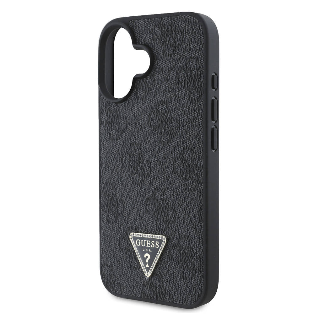 iPhone 16 Plus Kılıf Guess Orjinal Lisanslı M-safe Şarj Özellikli PU Deri 4G Desenli Taşlı Üçgen Logolu Kapak