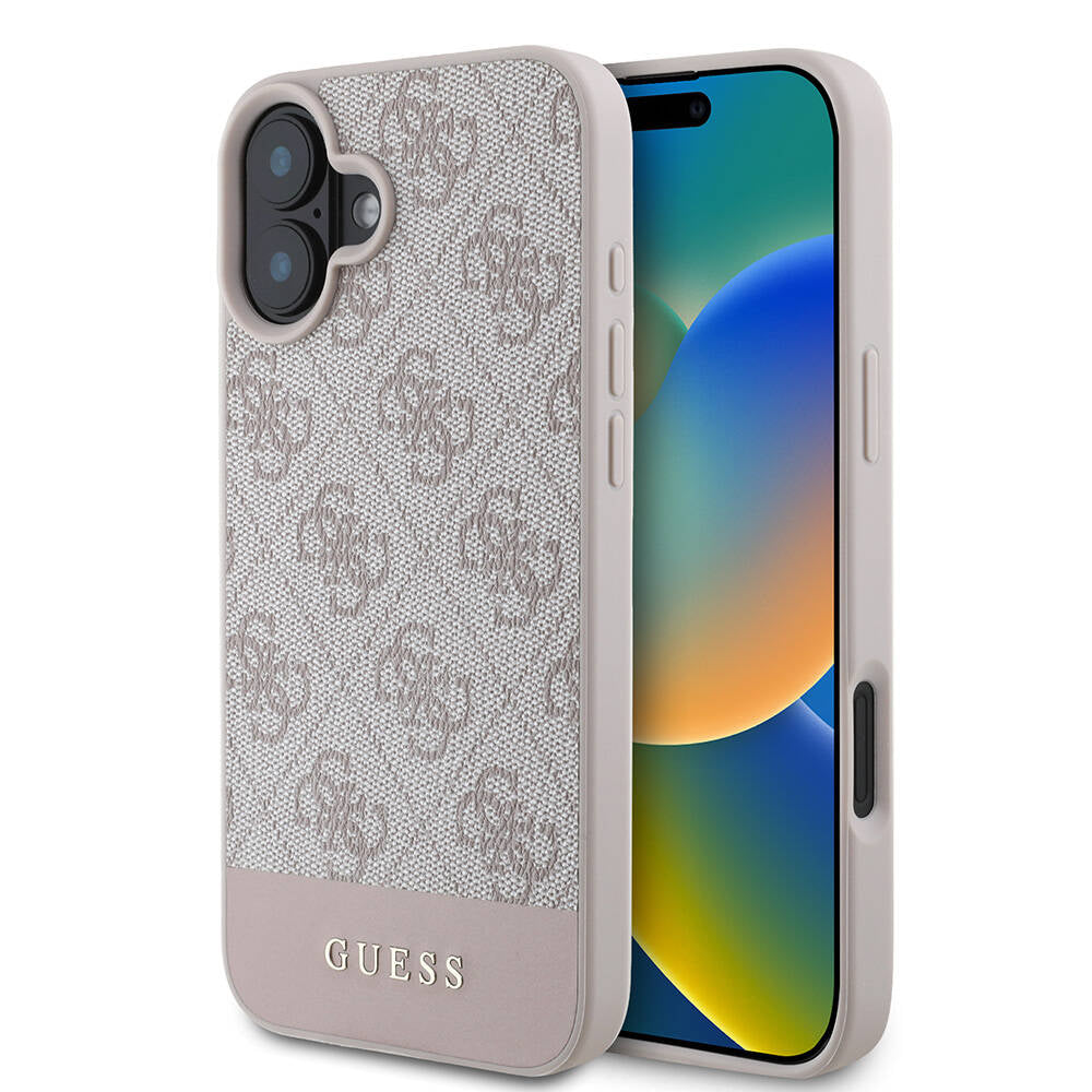 iPhone 16 Plus Kılıf Guess Orjinal Lisanslı M-safe Şarj Özellikli PU Deri Şerit Logo Dizaynlı Kapak