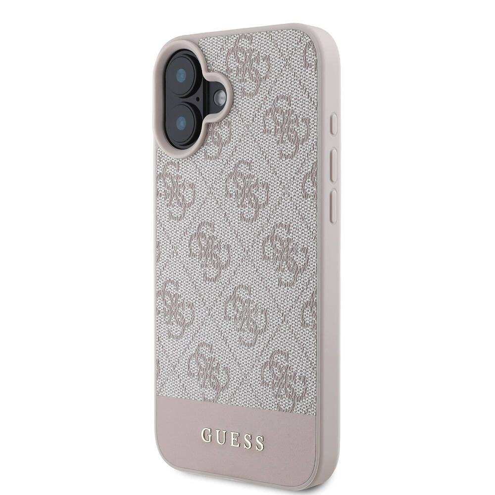 iPhone 16 Plus Kılıf Guess Orjinal Lisanslı M-safe Şarj Özellikli PU Deri Şerit Logo Dizaynlı Kapak