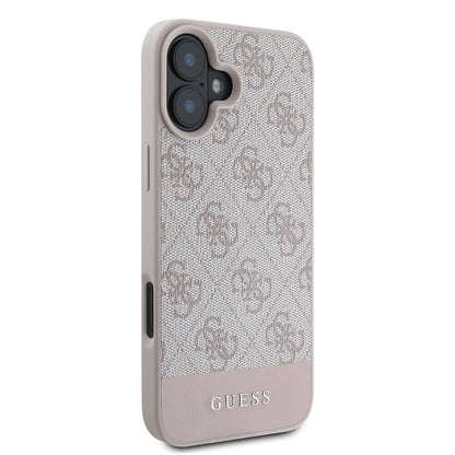 iPhone 16 Plus Kılıf Guess Orjinal Lisanslı M-safe Şarj Özellikli PU Deri Şerit Logo Dizaynlı Kapak