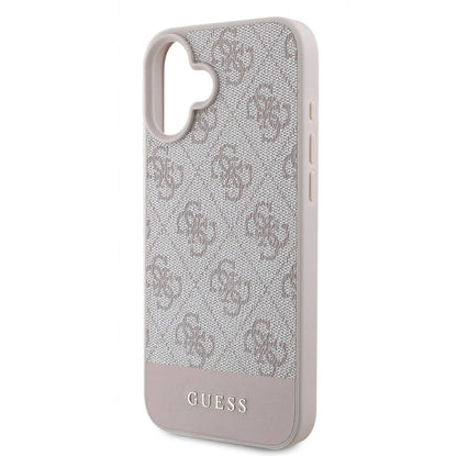 iPhone 16 Plus Kılıf Guess Orjinal Lisanslı M-safe Şarj Özellikli PU Deri Şerit Logo Dizaynlı Kapak