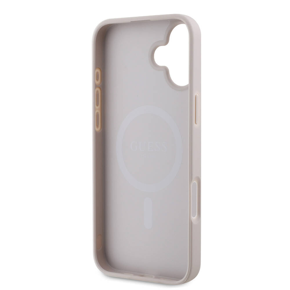 iPhone 16 Plus Kılıf Guess Orjinal Lisanslı M-safe Şarj Özellikli PU Deri Şerit Logo Dizaynlı Kapak