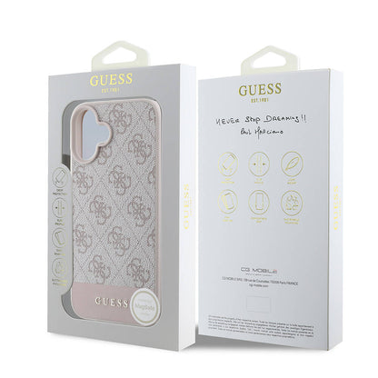 iPhone 16 Plus Kılıf Guess Orjinal Lisanslı M-safe Şarj Özellikli PU Deri Şerit Logo Dizaynlı Kapak