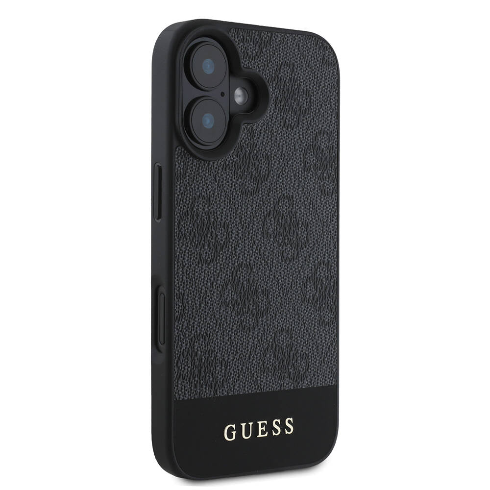 iPhone 16 Plus Kılıf Guess Orjinal Lisanslı M-safe Şarj Özellikli PU Deri Şerit Logo Dizaynlı Kapak